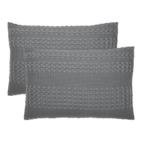 Waffle Weave Dark Gray Cotton King Sham (Set of 2)