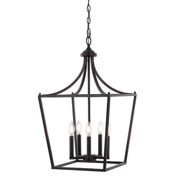 Camden 16 in. 5-Light Oil Rubbed Bronze Iron Classic Midcentury Farmhouse Lantern Pendant Light