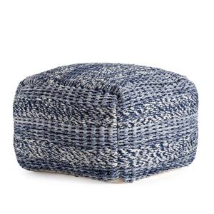 Navy Stripes 22 in.  x 22 in.  x 16 in. Navy and Ivory Pouf