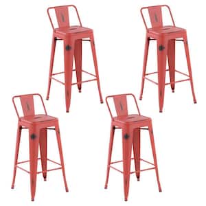 VUSTU 29 in. Kitchen Counter Height Red Metal Bar Stools with square Seats and Removable Backrest, Set of 4