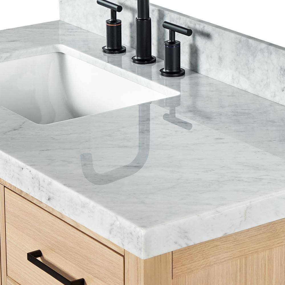 Cambridge 42'' Oak Freestanding Bathroom Vanity with Carrara Marble Top