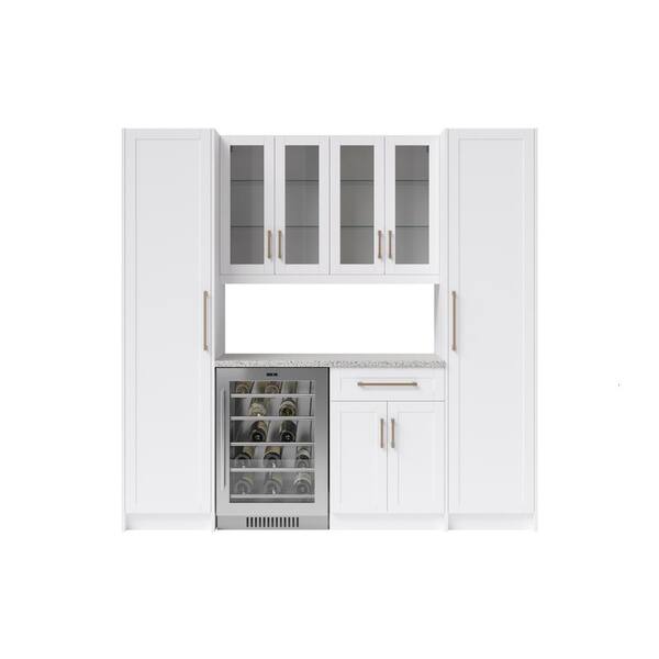 NewAge Products 6-Piece White Home Bar Cabinet Set with Contemporary Brushed Nickel Handles