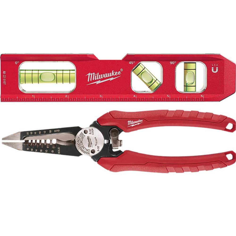 Milwaukee in. Billet Torpedo Level with 6-in-1 Wire Stripper Pliers  48-22-5107-48-22-3079 The Home Depot