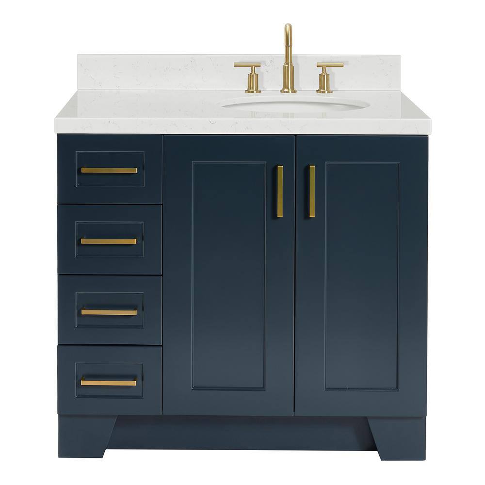 Midnight Blue Freestanding Single Vanity with Carrara Quartz Top
