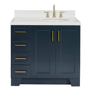 Taylor 36.25 in. W x 22 in. D x 36 in. H Single Sink Freestanding Bath Vanity in Midnight Blue with Carrara Quartz Top