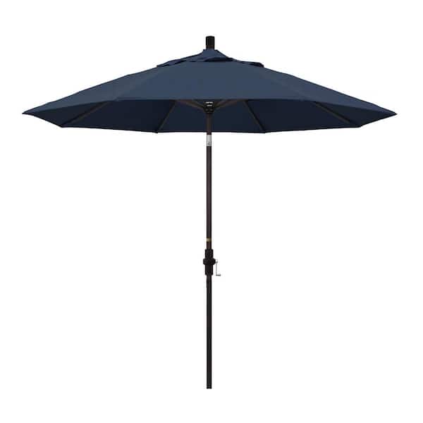 California Umbrella 9 ft. Outdoor Market Patio Umbrella Bronze Aluminum Pole Aluminum Ribs Collar Tilt Crank Lift in Sunbrella
