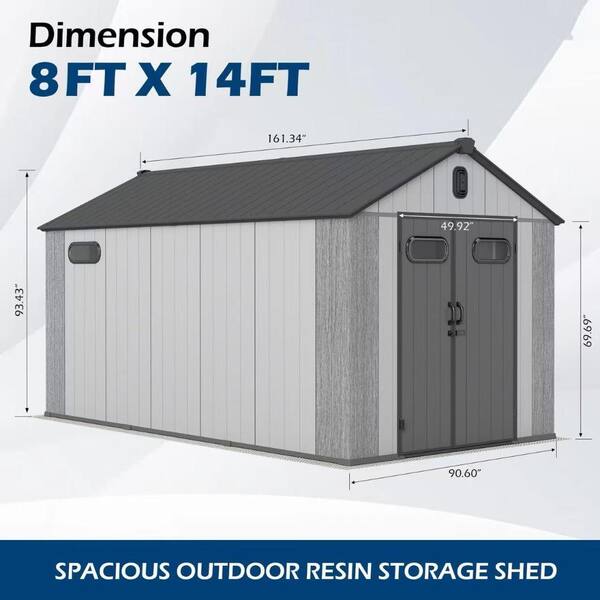 8 X 14 FT. Outdoor Resin Storage Shed with Lockable Door, Windows