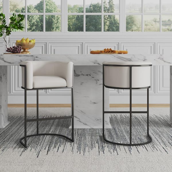 Cosmopolitan 25.5 in. Cream and Black Metal Counter Stool with Faux Leather Upholstered Seat