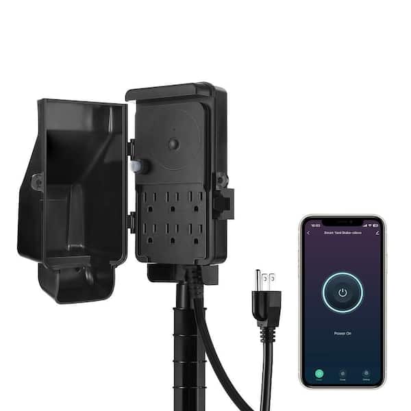 WiFi Outdoor Smart Yard Stake Timer with 6 Outlets, 6 ft. Cord, Remote and Voice Control, Waterproof