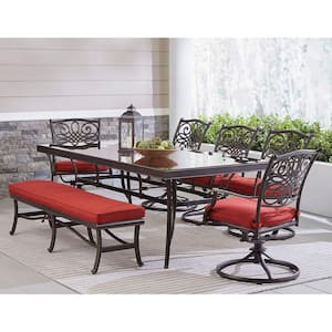 Traditions 7-Piece Aluminum Outdoor Patio Dining Set with Red Cushions