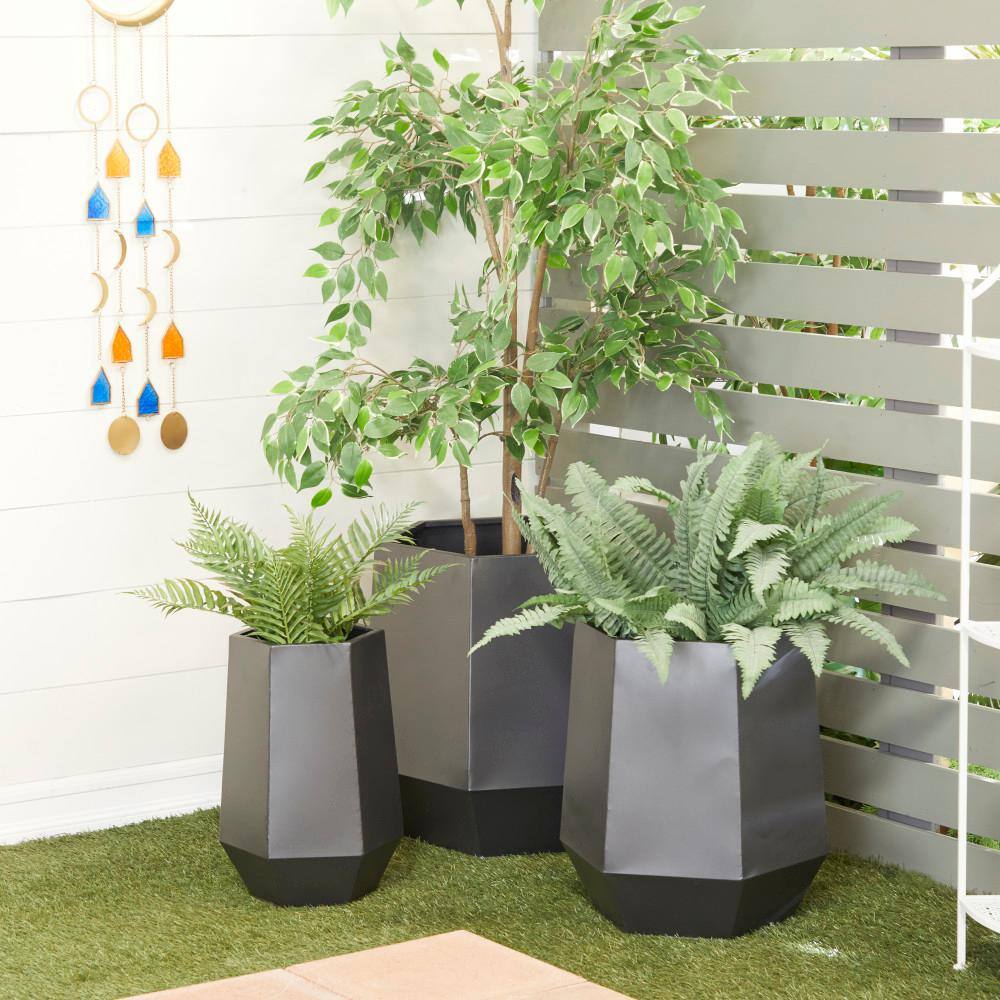 Extra Large Modern Matte Gray Metal Round Planter