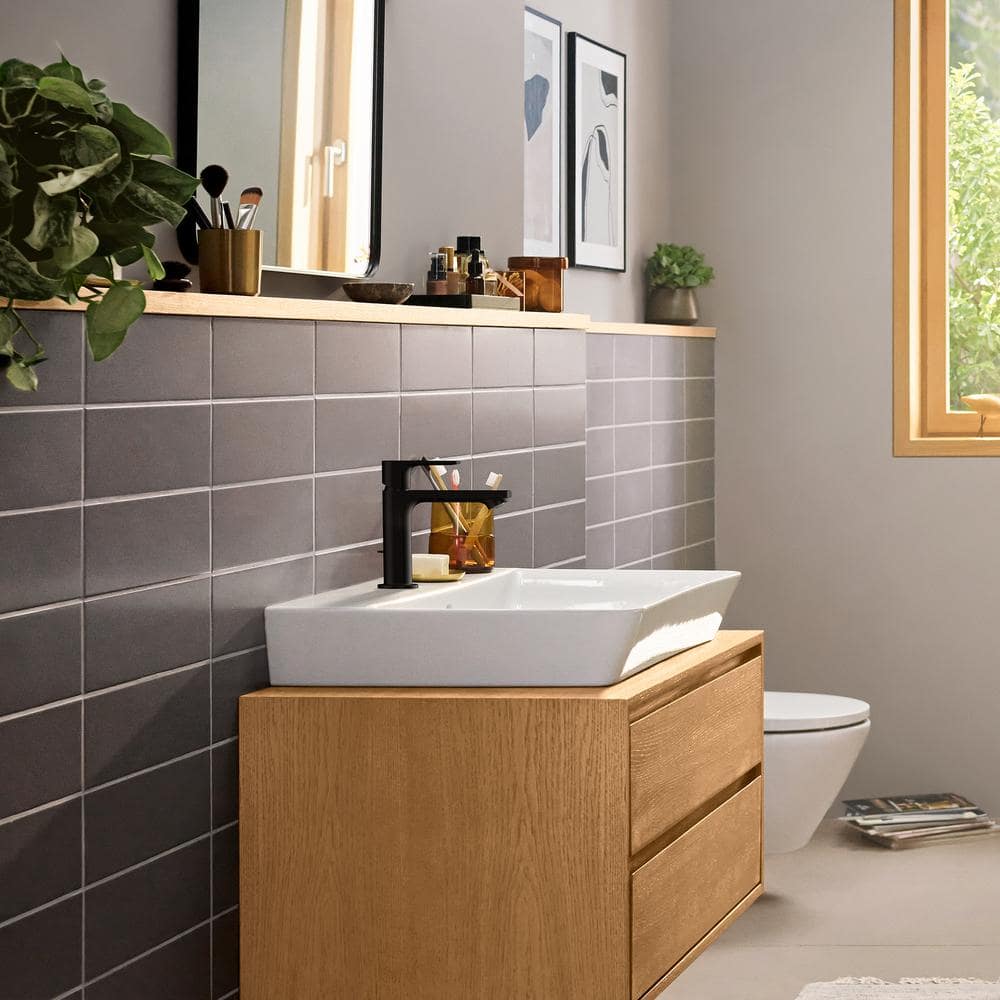 Matte Black Single Hole Bathroom Faucet with Pop-Up Drain