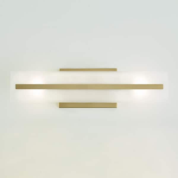 Generation Lighting - Studio Dex 17.875 in. Small 2-Light Satin Brass Vanity Light with Satin Etched Glass Shade