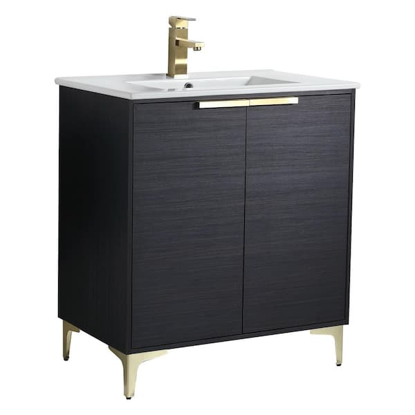 FINE FIXTURES 30 in. W x 18.5 in. D x 35.25 in. H Single sink Bath Vanity in Chestnut with Satin Brass and White Ceramic Sink top