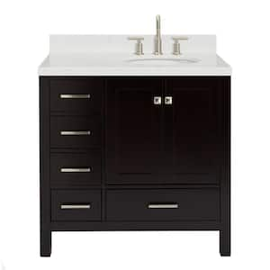 Cambridge 36.25 in. W x 22 in. D x 36 in. H Single Sink Freestanding Bath Vanity in Espresso with Carrara Quartz Top