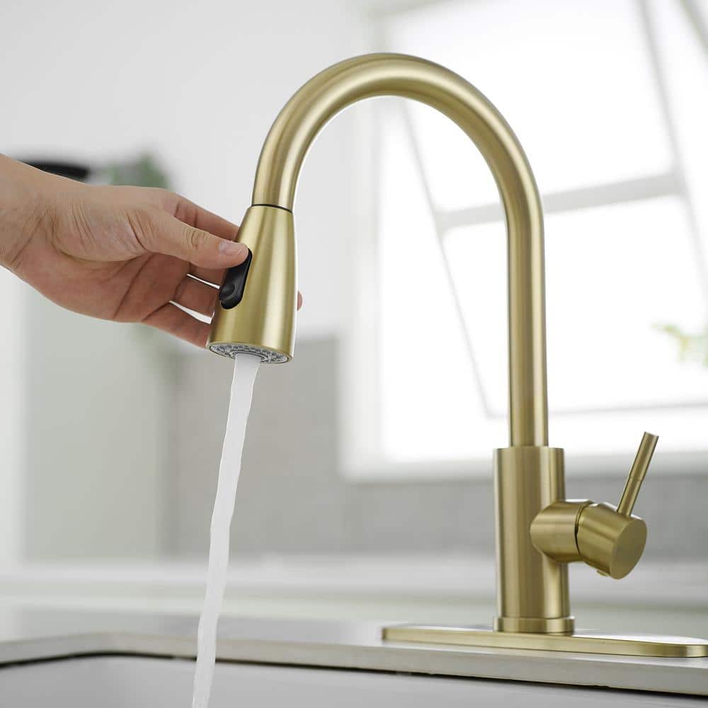 Brushed Gold Single Handle Pull Down Kitchen Faucet