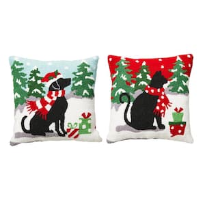 14 in. L Hooked Christmas Dog and Cat Pillow (2-Pack)