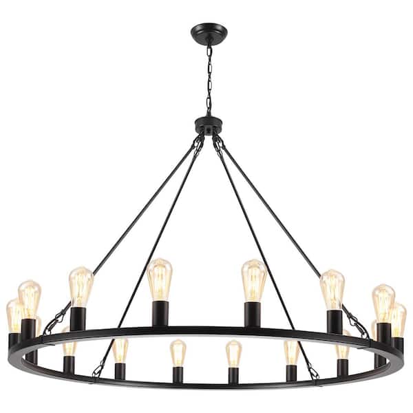 16 - Light Black Dimmable Wagon Wheel Chandelier for Farmhouse Kitchen Island with no bulbs included