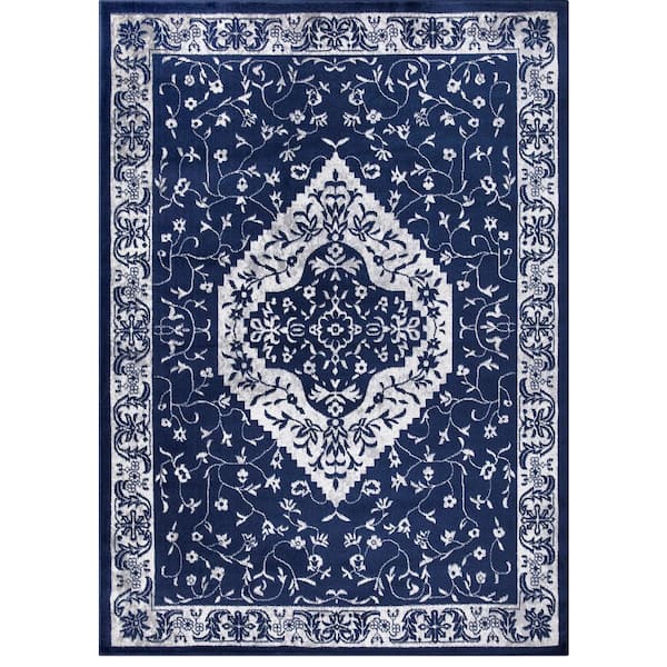 Concord Global Trading Jefferson Collection Pearl Heriz Navy 5 ft. x 7 ft. Medallion Area Rug