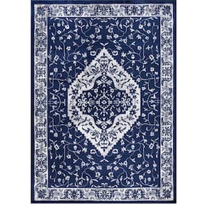 Jefferson Collection Pearl Heriz Navy 8 ft. x 10 ft. Medallion Area Rug