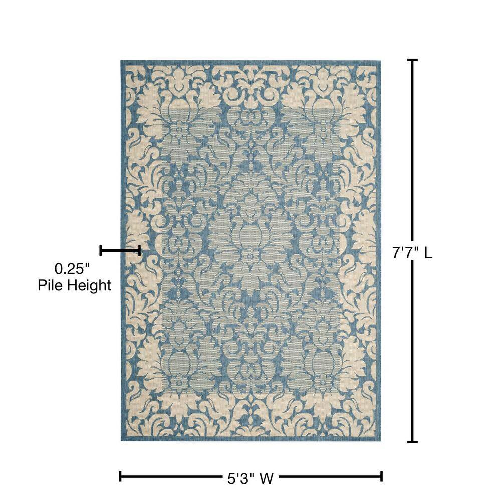 Blue Synthetic Flat Woven Reversible Runner with Damask Print