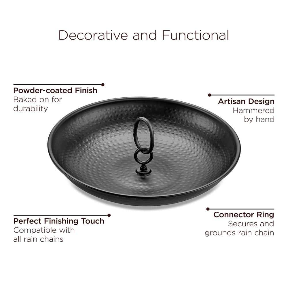 Large Black Aluminum Rain Chain Basin with Hammered Finish