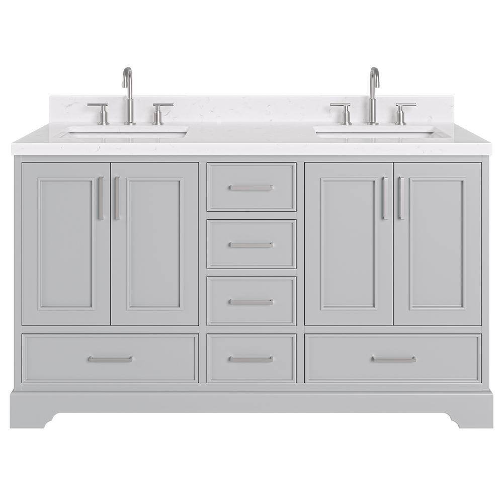 Stafford 60" Gray Double Sink Freestanding Vanity with Carrara Quartz Top