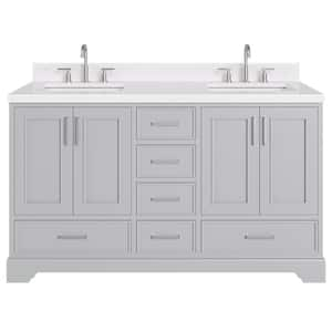 Stafford 60 in. W x 22 in. D x 36 in. H Double Sink Freestanding Bath Vanity in Grey with Carrara White Quartz Top