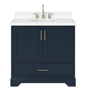 Stafford 37 in. W x 22 in. D x 36 in. H Single Sink Freestanding Bath Vanity in Midnight Blue with Pure White Quartz Top