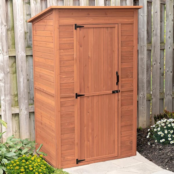 Leisure Season 4 ft. W x 3 ft. D x 6.3 ft H Medium Brown Cypress Solid Wood Deep Storage Shed with Drop Table 11.6 sq. ft.