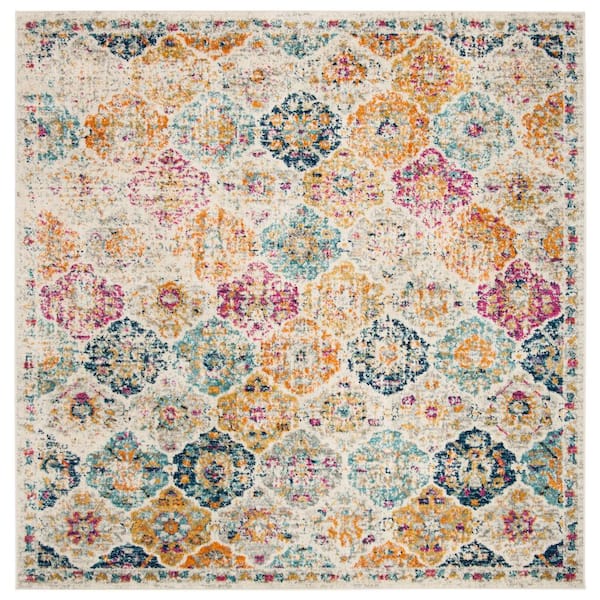 SAFAVIEH Madison Cream/Multi 11 ft. x 11 ft. Border Floral Medallion Geometric Square Area Rug