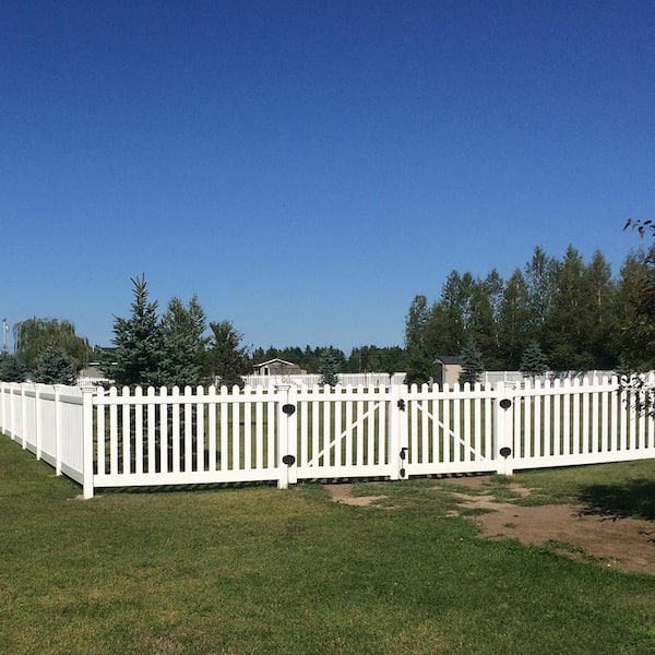 Weatherables Plymouth 10 ft. W x 4 ft. H White Vinyl Picket Fence Double Gate Kit Includes Gate Hardware