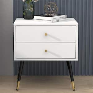 19.69 in. L x 15.75 in. W x 21.26 in. H White Nightstand, End Table with 2 Drawers, Set of 2