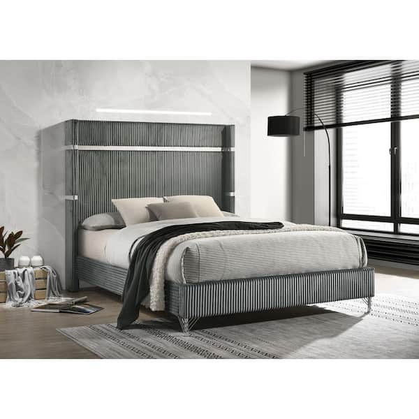 Coaster Lucia Gray Wood Frame Queen Upholstered Panel Bed with Wingback Headboard