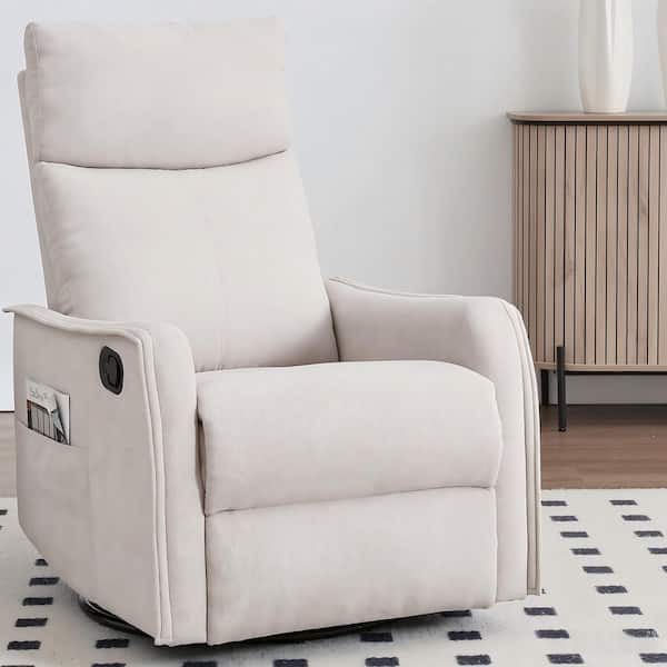 Modern Beige Polyester Upholstered Swivel Rocker Manual Recliner Chair with Massage and Lumbar Heat