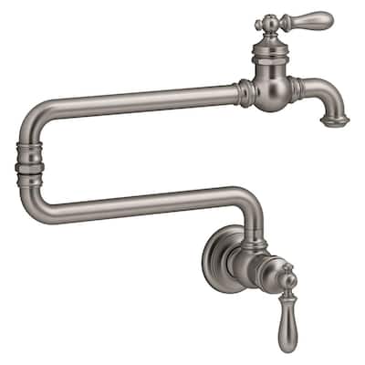 Artifacts Wall Mounted Pot Filler with 22 in. Extended Spout in Vibrant Stainless