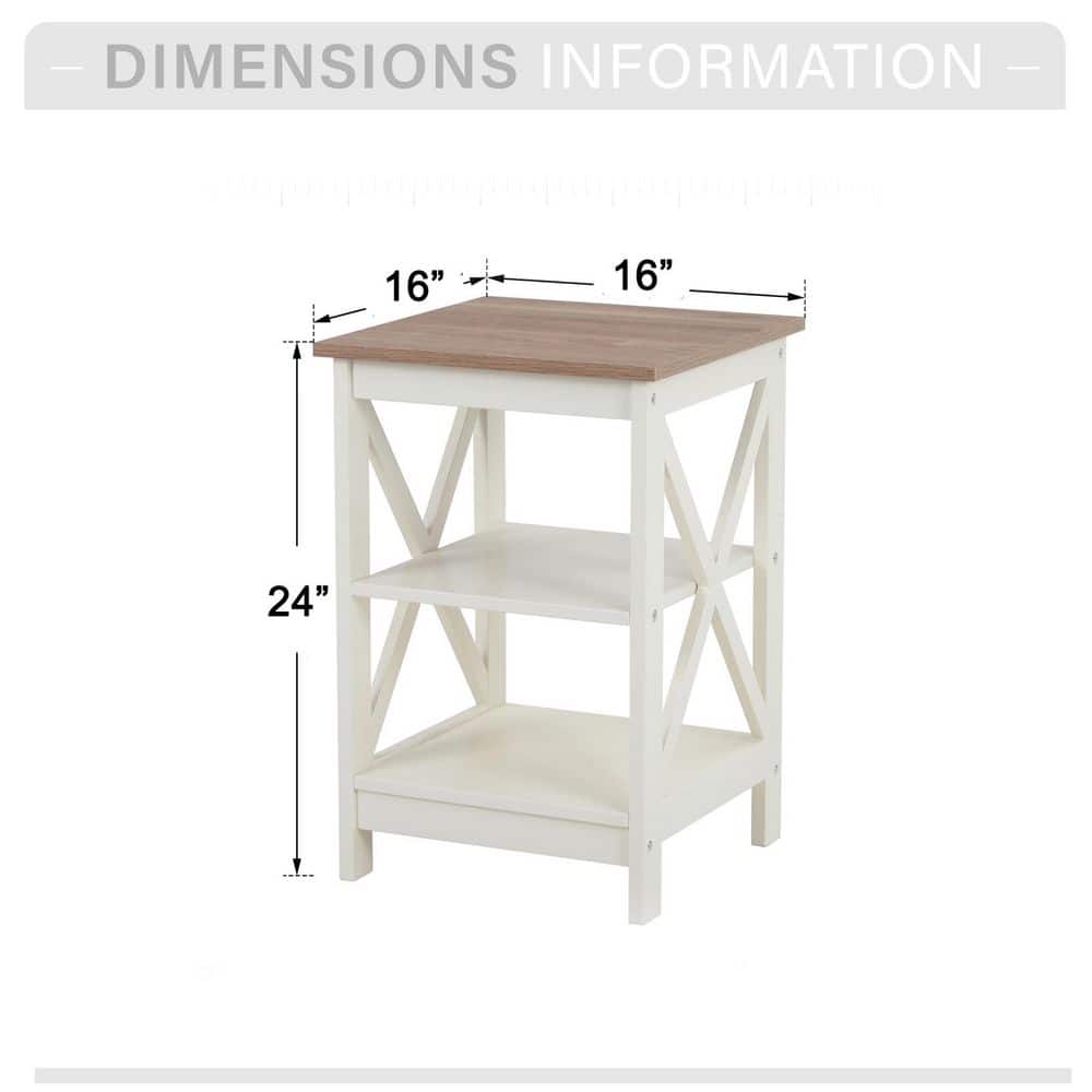 Ivory White MDF Modern 16 in. Accent Square End Table with 3-Tier Side Table (2-Sets) - thumbnail 10
