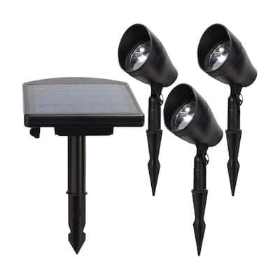 Solar No Voltage 30 Lumens Black Outdoor Integrated LED Landscape Spotlight Kit with Remote Solar Panel (3-Pack)