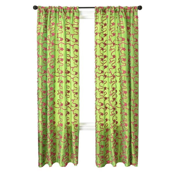 null Sheer Lime/Pink Bliss Rod Pocket Curtain - 54 in.W x 84 in. L