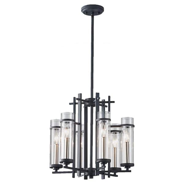 Generation Lighting Ethan 6-Light Antique Forged Iron/Brushed Steel Contemporary Industrial 1-Tier Hanging Candlestick Chandelier