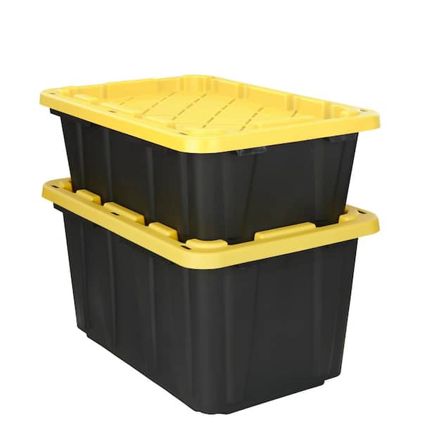 HDX 38 Gal. Tough Storage Tote in Black with Yellow Lid 206114 - The Home  Depot