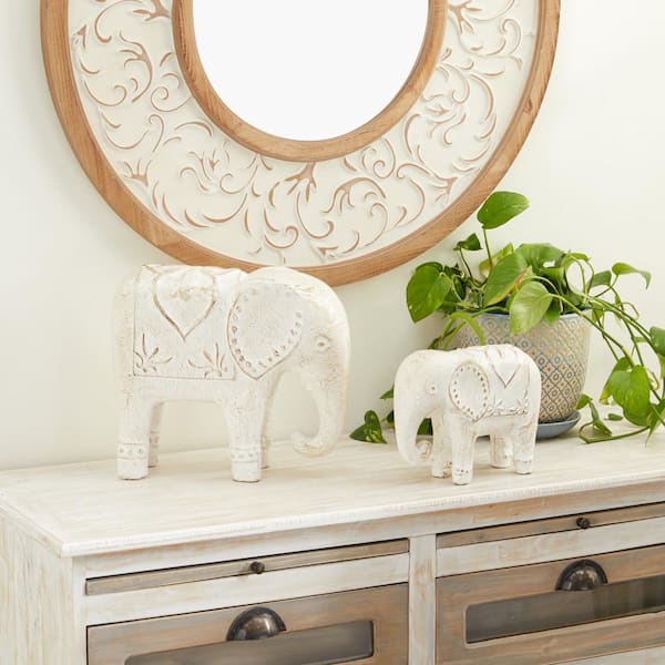 Litton Lane White Ceramic Elephant Sculpture (Set of 2)