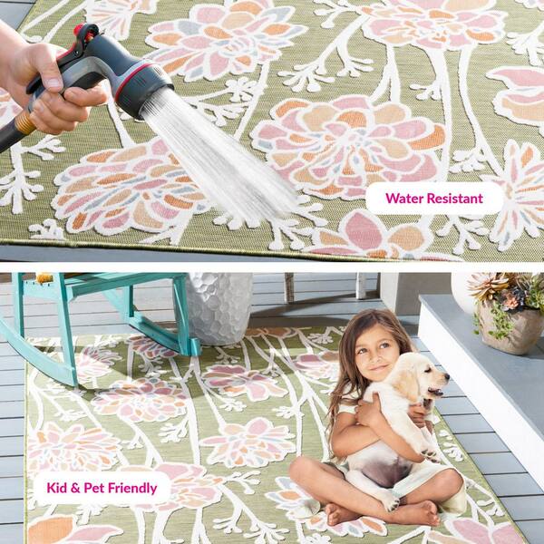 SAFAVIEH Cabana Green/Pink 9 ft. x 12 ft. High-Low Floral Abstract