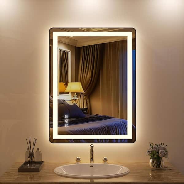 QuivaraView 36 in. W x 28 in. H Rectangular Aluminum Micro-Arc Framed bathroom Vanity Wall Mounted LED lighted Mirror