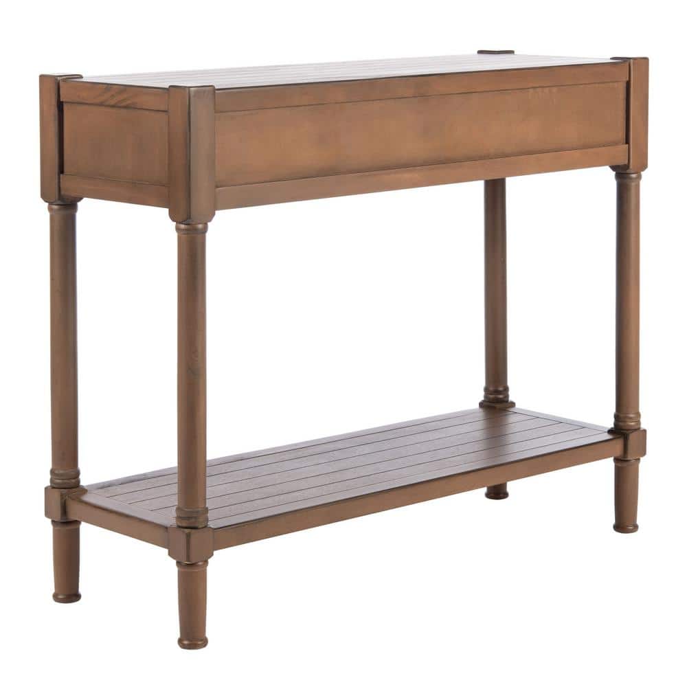 Filbert Brown Wood and Metal Console Table with Storage