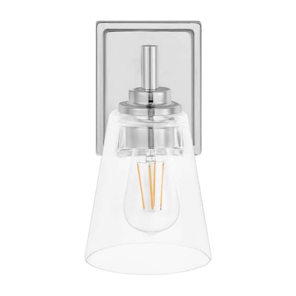 Hampton Bay Wakefield 5.25 in. 1-Light Chrome Modern Wall Sconce with Clear Glass Shade