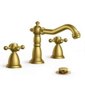 8 in. Widespread Double Handle Bathroom Faucet with Drain Kit Included-Anti-Fingerprint 3-Hole Sinks in Gold