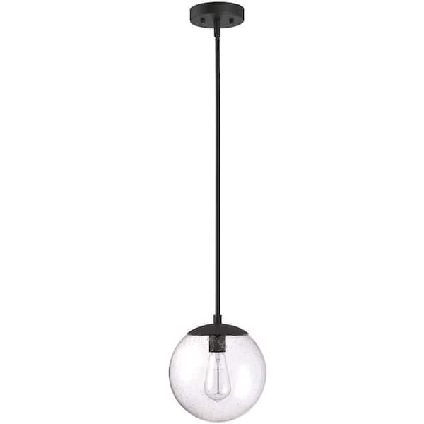 Pia Ricco 9 in. 1-Light Matte Black Mini Pendant Hanging Light, Kitchen Pendant Lighting With Clear Glass
