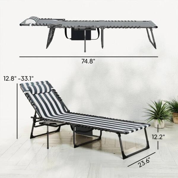JPJPUU Gray Outdoor Folding Chaise Lounge Chair with Side Pocket
