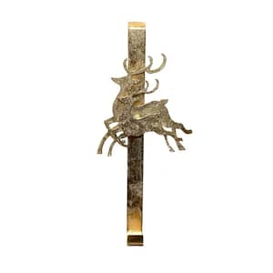 14 in. Gold Metal Wreath Holder with Reindeers